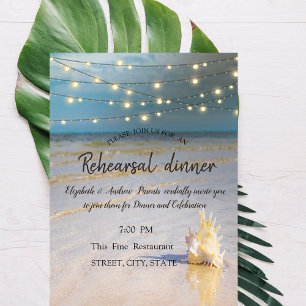 Beach Waves Seashell Rehearsal Dinner  Invitation