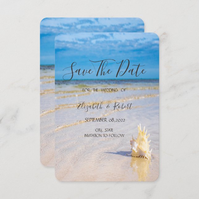 Beach Waves Seashell Save The Date (Front/Back)