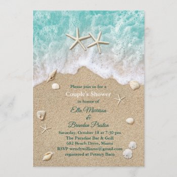 Beach Waves & Starfish Couple's Shower Invitation by prettyfancyinvites at Zazzle