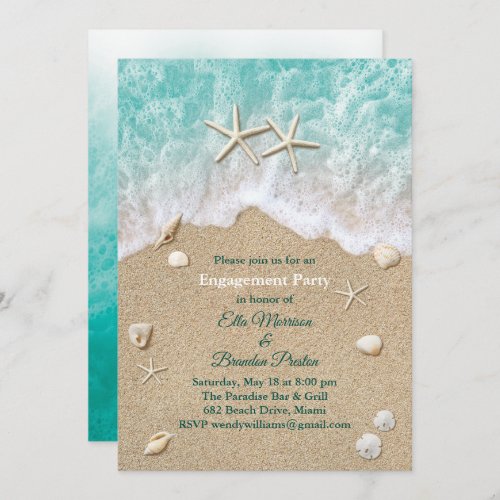 Beach Waves  Starfish Engagement Party Invitation