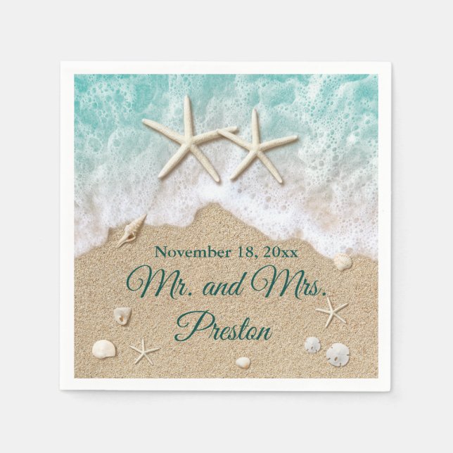 Beach Waves & Starfish Napkins (Front)