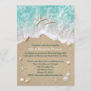 Beach Waves & Starfish Post Wedding Invitation by prettyfancyinvites at Zazzle