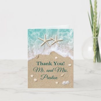 Beach Waves & Starfish Thank You Card by prettyfancyinvites at Zazzle