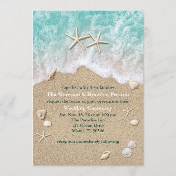 Beach Waves & Starfish Wedding Invitation by prettyfancyinvites at Zazzle