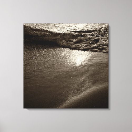 Beach Waves Sunlight Tranquil Landscape Sepia Canvas Print