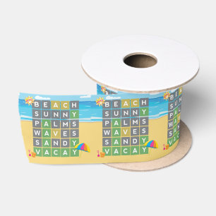 Beach Waves Vacation Word Puzzle Satin Ribbon