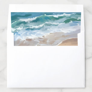 Beach Waves Watercolor Pink Floral Painting Envelope Liner