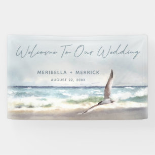 Beach Waves Watercolor Seascape Wedding Welcome Banner