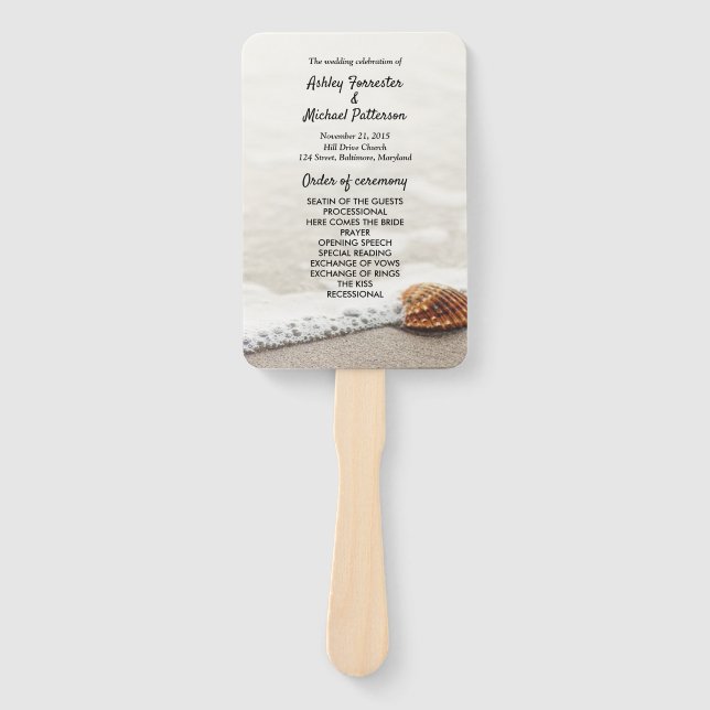 Beach Waves Wedding Program Hand Fan (Front)