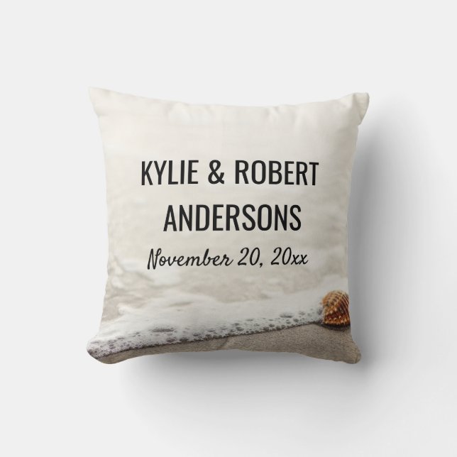 Beach Waves Wedding Throw Pillow (Front)