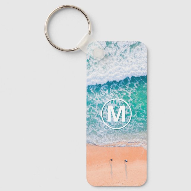 Beach Waves, White Monogram in Circle Keychain (Front)