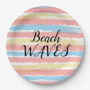 Beach Waves Yellow Pink Blue Watercolor Paper Plates