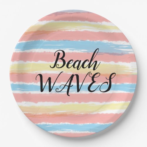 Beach Waves Yellow Pink Blue Watercolor Paper Plates