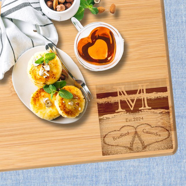 Beach Wedding 2 Hearts in the Sand Engraved Cutting Board (Creator Uploaded)