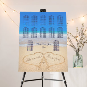 Beach Wedding 2 Hearts in the Sand Seating Chart Foam Board