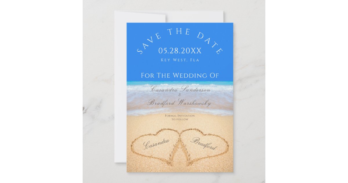 Beach Wedding 2 Hearts in the Sand wedding Invitation | Zazzle