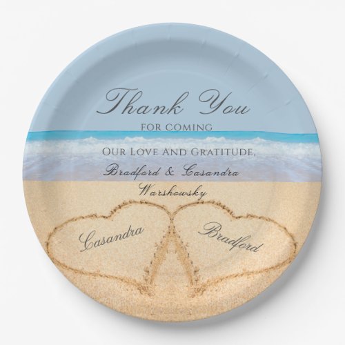 Beach Wedding 2 Hearts in the Sand  Wedding  Paper Paper Plates