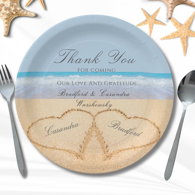 Beach Wedding 2 Hearts in the Sand  Wedding  Paper Paper Plates (Creator Uploaded)