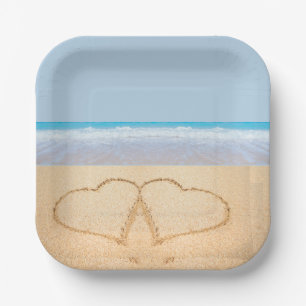 Beach Wedding 2 Hearts in the Sand Wedding Paper Plates