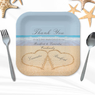 Beach Wedding 2 Hearts in the Sand Wedding Paper Plates
