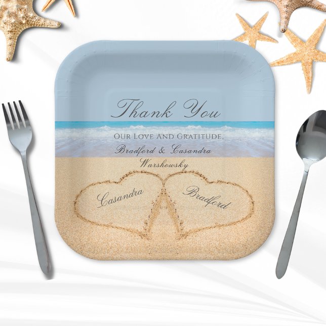 Beach Wedding 2 Hearts in the Sand  Wedding  Paper Plates (Creator Uploaded)