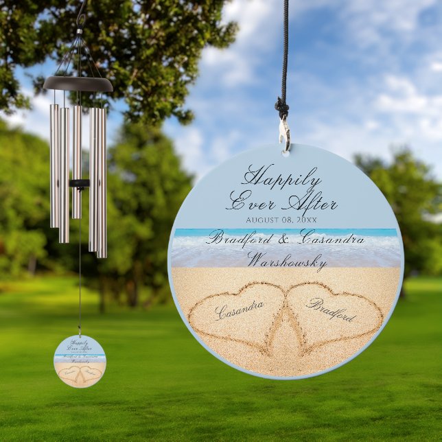 Beach Wedding 2 Hearts in the Sand  Wedding  Wind Chime (Outdoor)