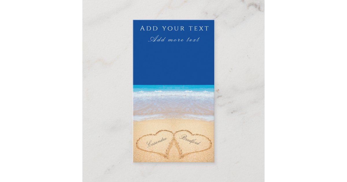 Beach Wedding 2 Hearts Sand Dark Blue Enclosure Card | Zazzle