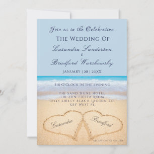 Beach Wedding 2 Hearts Sand Wedding Dusty Blue Invitation