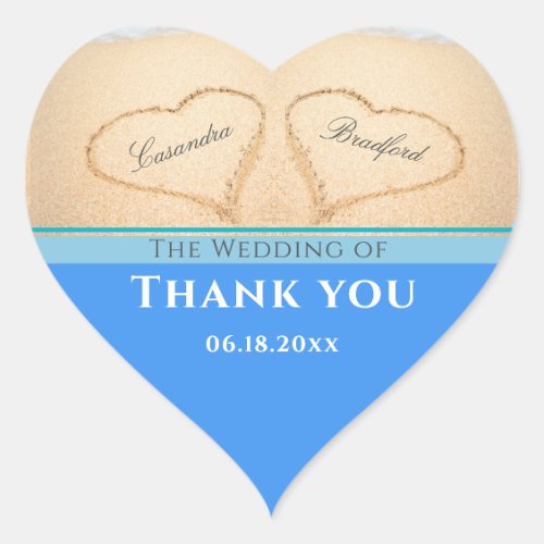 Beach Wedding 2 Hearts Sand  Wedding  Thank You Heart Sticker