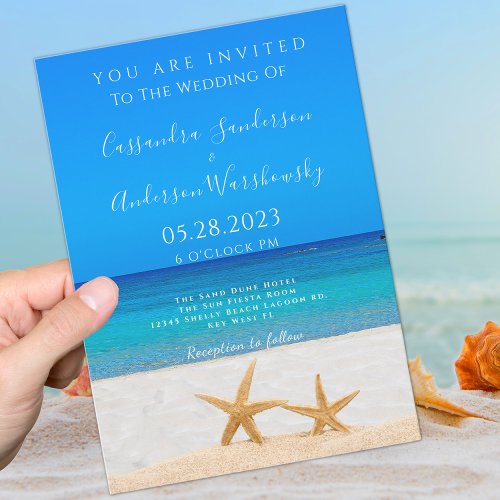 Beach Wedding 2 Starfish in Sand Invitation