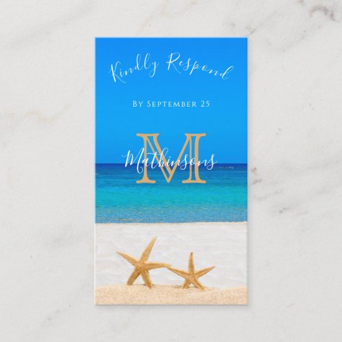 Beach Wedding 2 Starfish in Sand Rsvp Enclosure Card