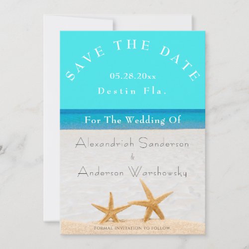 Beach Wedding 2 Starfish in Sand Save the Date Inv Invitation