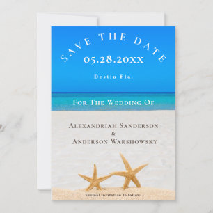 Beach Wedding 2 Starfish in Sand Save the Date Invitation