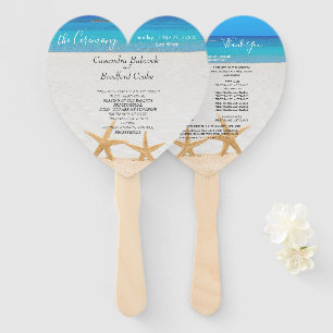 Beach Wedding 2 Starfish in Sand Wedding Hand Fan