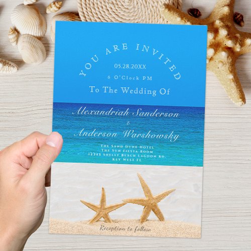 Beach Wedding 2 Starfish in Sand  Wedding Invitation