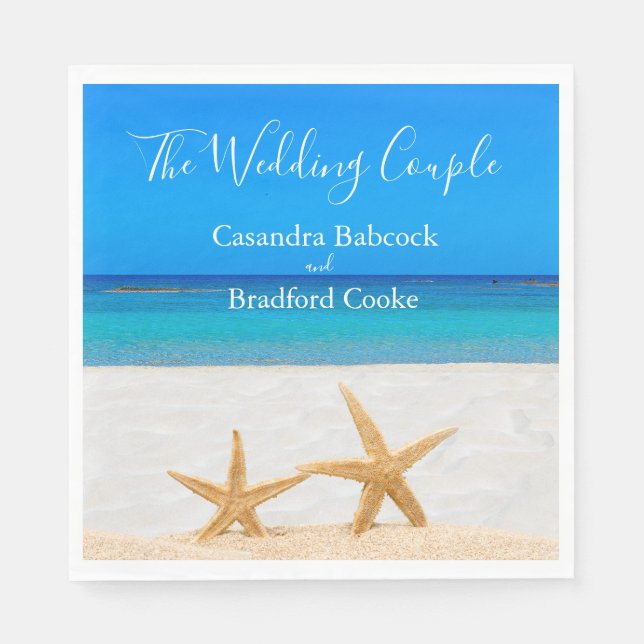 Beach Wedding 2 Starfish in Sand Wedding  Napkins (Front)