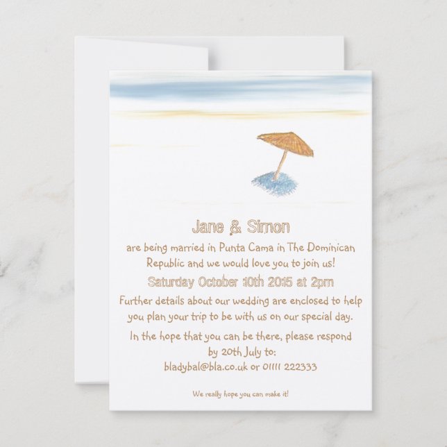 Beach Wedding Abroad Invitation (Front)
