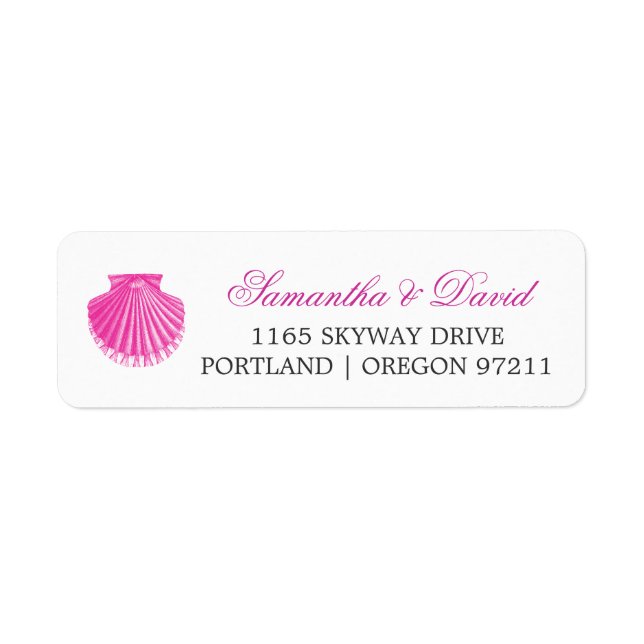 Beach Wedding Address Scallop Shell Pink Label (Front)