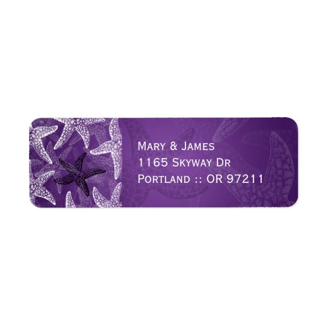 Beach Wedding  Address Starfish Purple Label (Front)