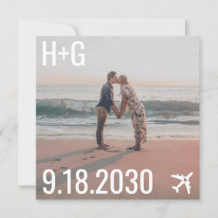 Beach Wedding Airplane Destination Square Photo Save The Date