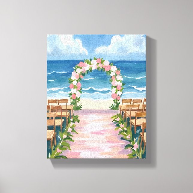 Beach Wedding Aisle Floral Watercolor Canvas Print (Front)