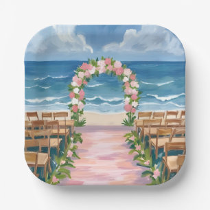 Beach Wedding Aisle Floral Watercolor Paper Plates