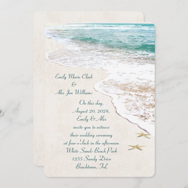 Beach Wedding and Starfish Invitation (Front/Back)