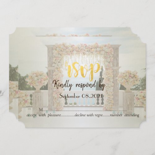 Beach Wedding Arbor Flowers Roses RSVP Invitation