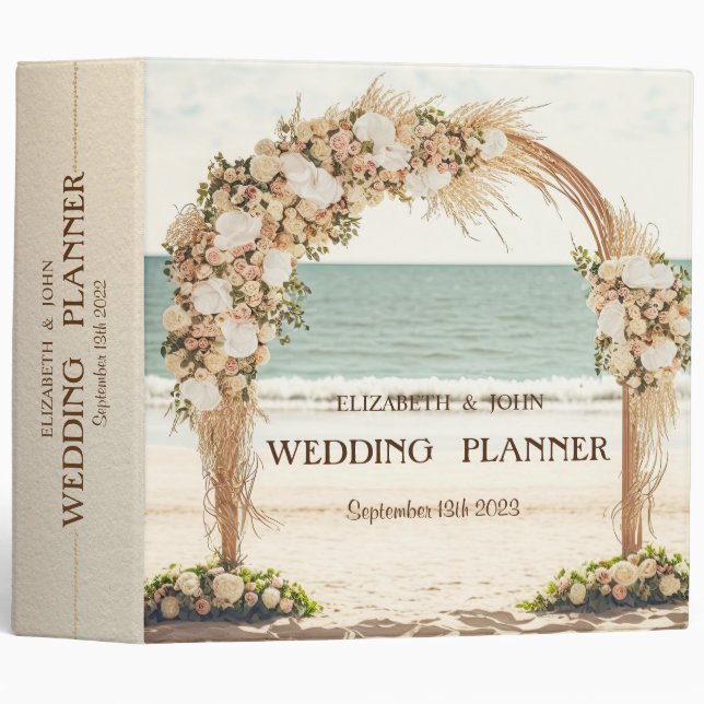 Beach Wedding Arbor Roses 3 Ring Binder (Front/Spine)