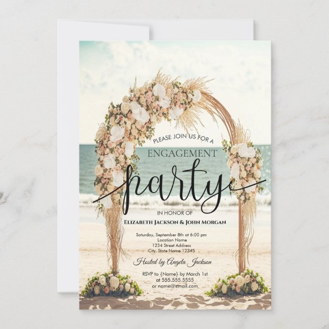 Beach Wedding Arbor Roses Engagement  Invitation (Front)