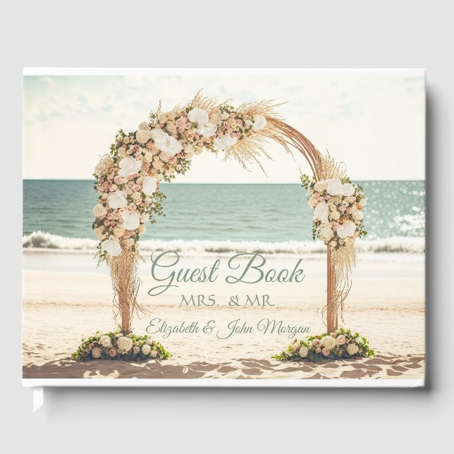 Beach Wedding Arbor Roses Guest Book (Front)