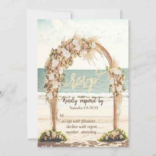 Beach Wedding Arbor Roses RSVP   Invitation