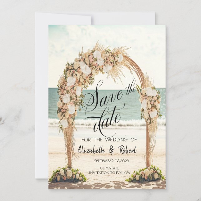 Beach Wedding Arbor Roses Save The Date (Front)
