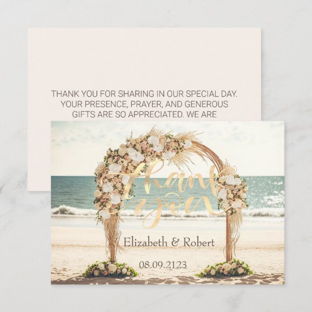 Beach Wedding Arbor Roses Thank You Card (Front/Back)